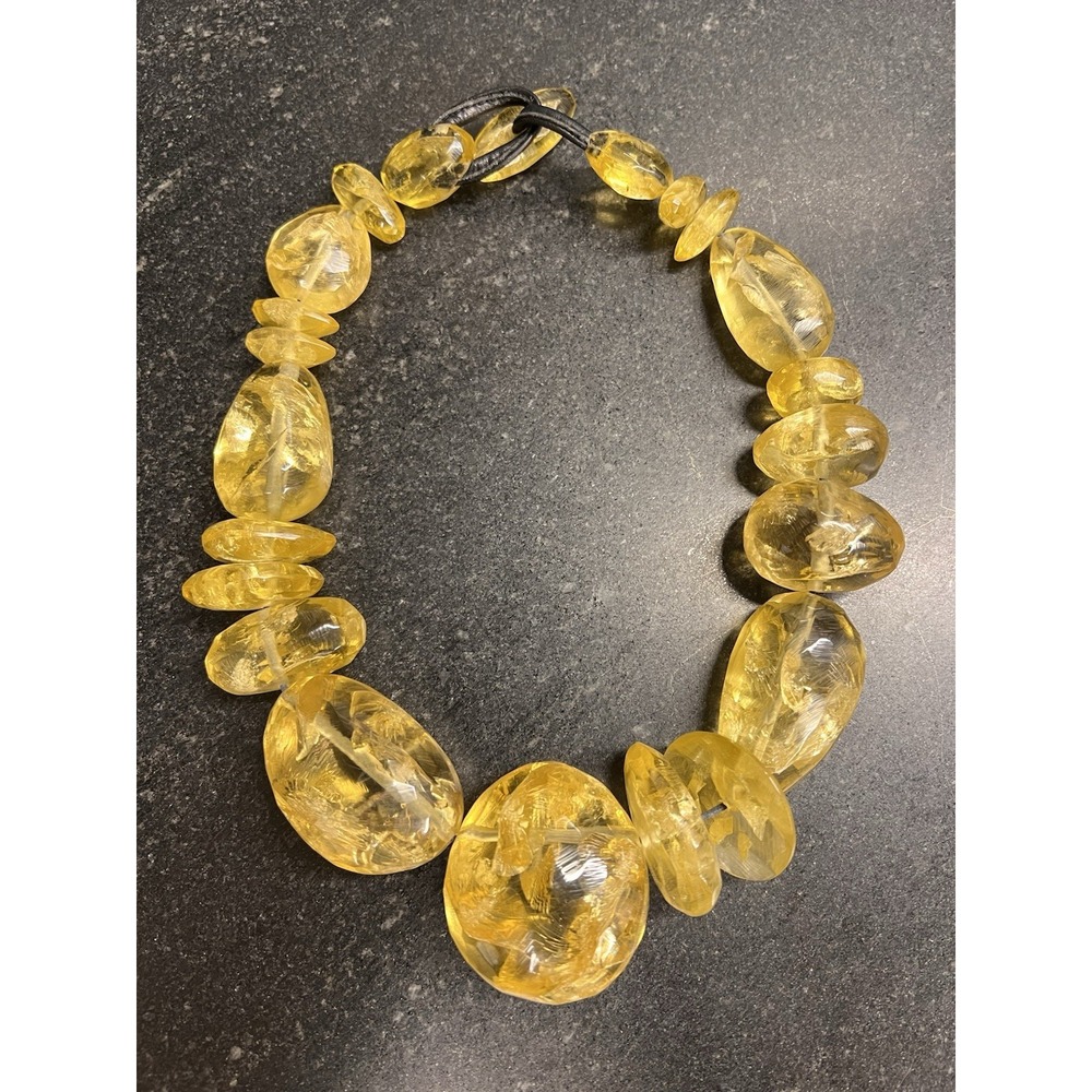 Vtg Gerda Lynggaard Monies Runway Huge‎ Yellow Chunky Lucite Necklace Black Cord